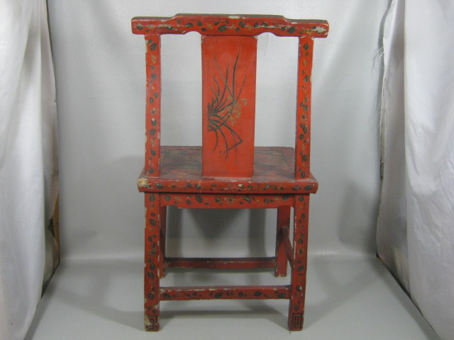Antique Chinese Wood Wooden Chair Hand Carved & Painted 35" Tall No Reserve 2