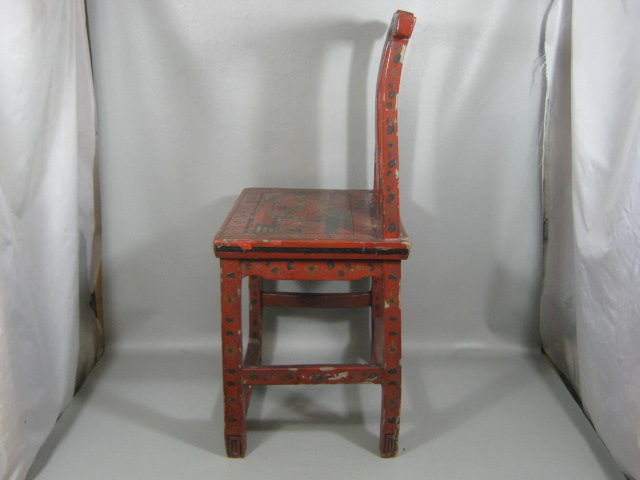 Antique Chinese Wood Wooden Chair Hand Carved & Painted 35" Tall No Reserve 3