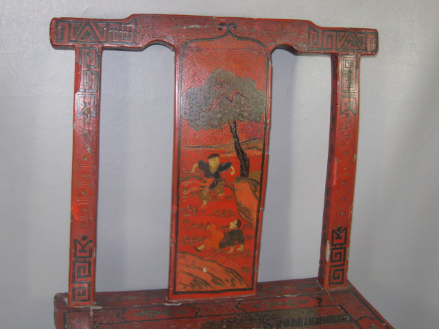 Antique Chinese Wood Wooden Chair Hand Carved & Painted 35" Tall No Reserve 4