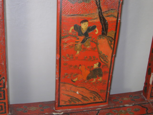 Antique Chinese Wood Wooden Chair Hand Carved & Painted 35" Tall No Reserve 8