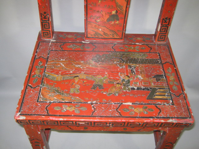 Antique Chinese Wood Wooden Chair Hand Carved & Painted 35" Tall No Reserve 11