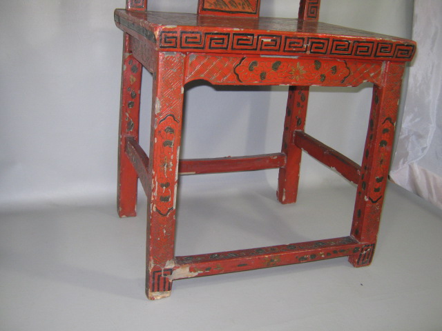 Antique Chinese Wood Wooden Chair Hand Carved & Painted 35" Tall No Reserve 15