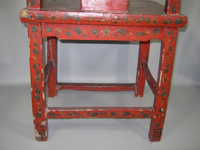 Antique Chinese Wood Wooden Chair Hand Carved & Painted 35" Tall No Reserve 21