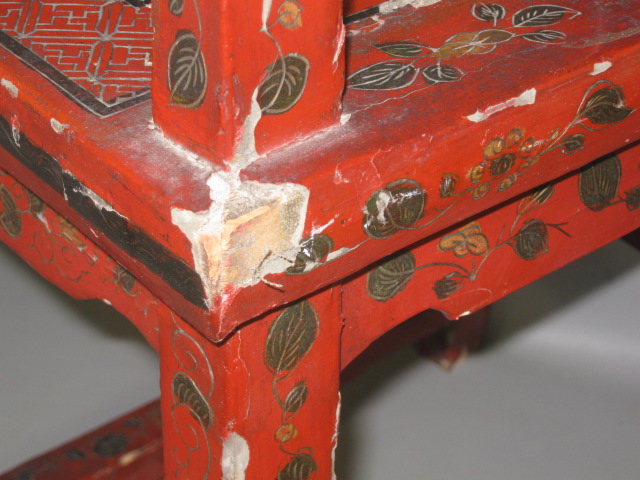 Antique Chinese Wood Wooden Chair Hand Carved & Painted 35" Tall No Reserve 22