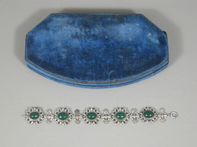 Vtg Antique Fratelli Peruzzi Green Chrysoprase Cabochon Sterling Silver Bracelet