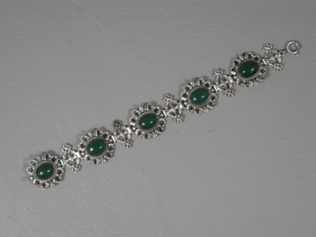 Vtg Antique Fratelli Peruzzi Green Chrysoprase Cabochon Sterling Silver Bracelet 1