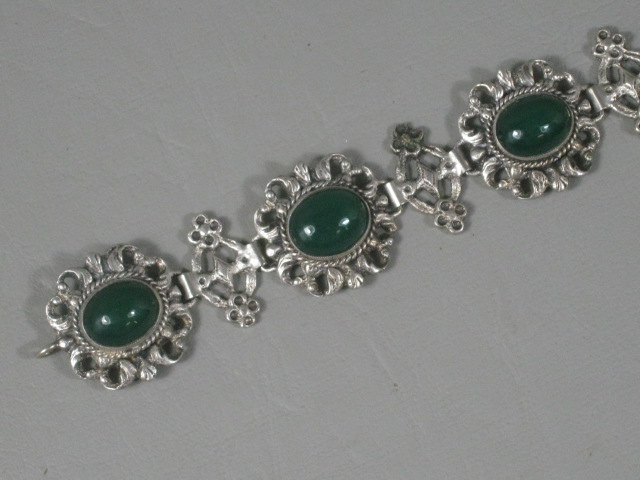 Vtg Antique Fratelli Peruzzi Green Chrysoprase Cabochon Sterling Silver Bracelet 2