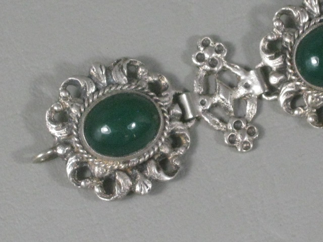 Vtg Antique Fratelli Peruzzi Green Chrysoprase Cabochon Sterling Silver Bracelet 3