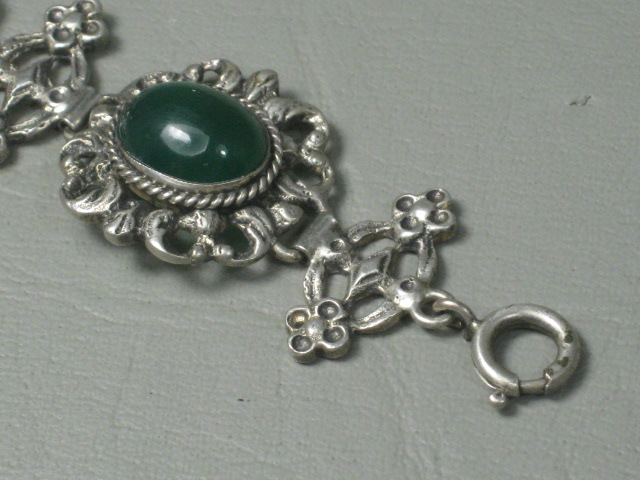 Vtg Antique Fratelli Peruzzi Green Chrysoprase Cabochon Sterling Silver Bracelet 4