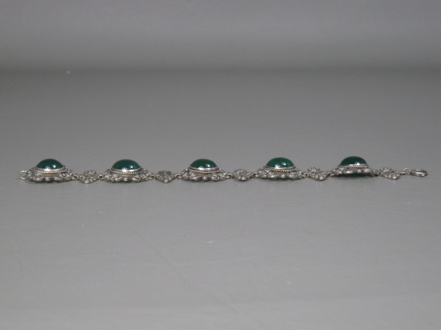 Vtg Antique Fratelli Peruzzi Green Chrysoprase Cabochon Sterling Silver Bracelet 5