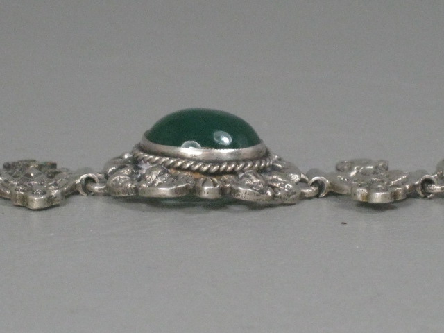 Vtg Antique Fratelli Peruzzi Green Chrysoprase Cabochon Sterling Silver Bracelet 6
