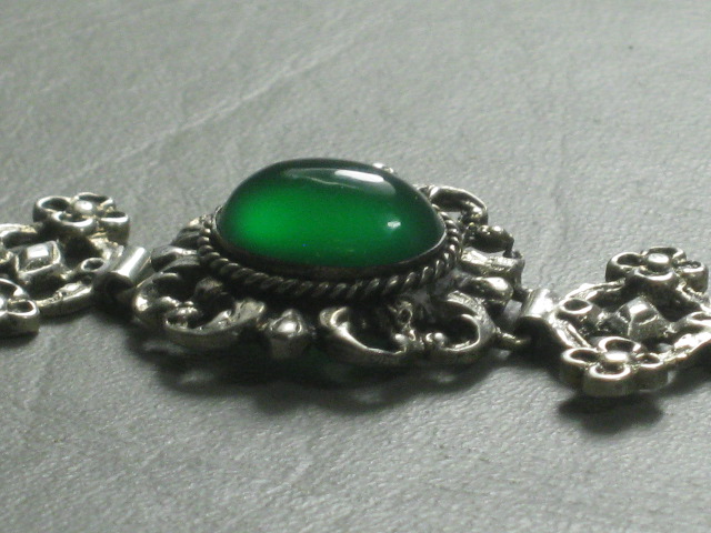 Vtg Antique Fratelli Peruzzi Green Chrysoprase Cabochon Sterling Silver Bracelet 7