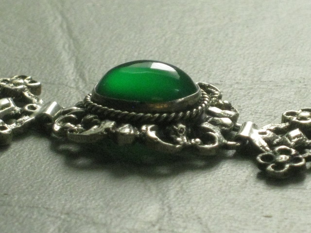 Vtg Antique Fratelli Peruzzi Green Chrysoprase Cabochon Sterling Silver Bracelet 8