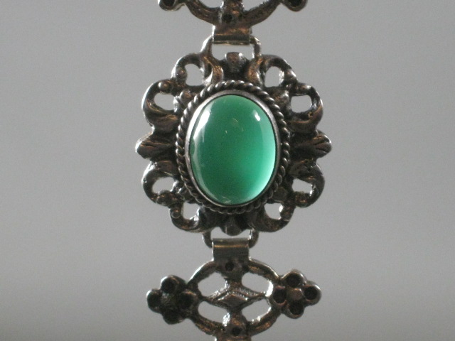 Vtg Antique Fratelli Peruzzi Green Chrysoprase Cabochon Sterling Silver Bracelet 9