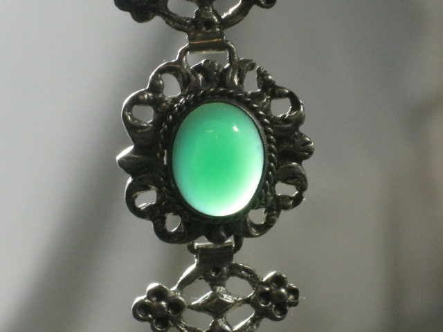 Vtg Antique Fratelli Peruzzi Green Chrysoprase Cabochon Sterling Silver Bracelet 10