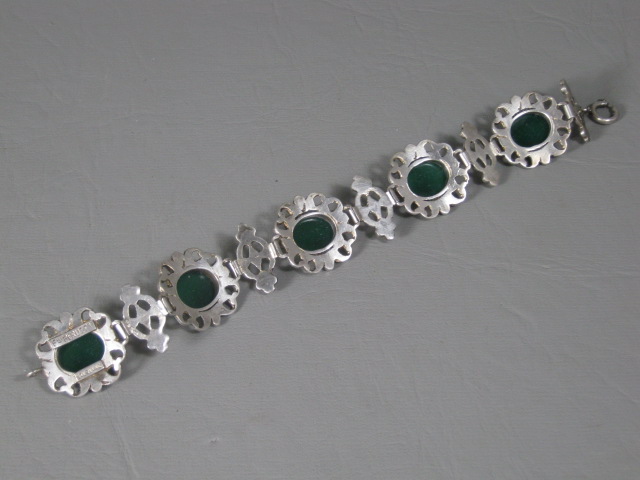 Vtg Antique Fratelli Peruzzi Green Chrysoprase Cabochon Sterling Silver Bracelet 11
