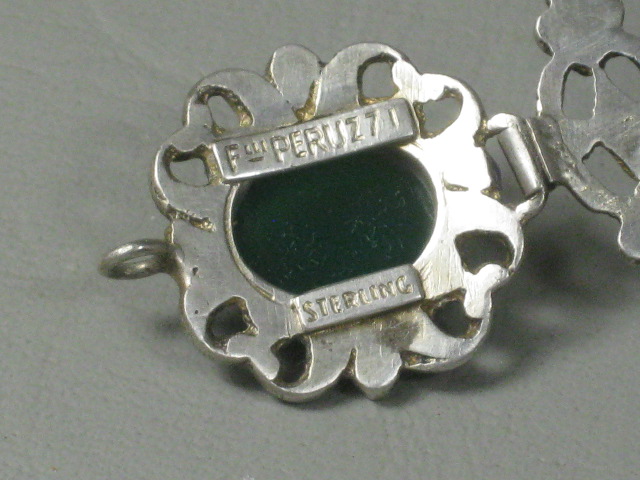 Vtg Antique Fratelli Peruzzi Green Chrysoprase Cabochon Sterling Silver Bracelet 12