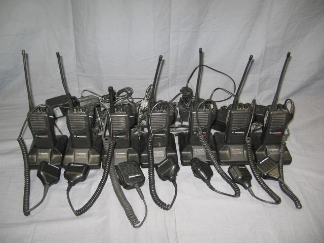 7 Motorola Radius GP350 16 Ch UHF Radios Lot +Spkr/Mics
