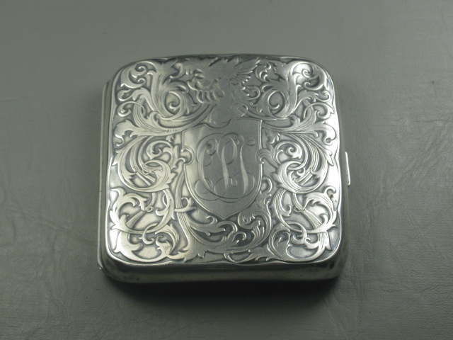 Vtg Antique Engraved Webster Sterling Silver Repousse Cigarette Case 90.6 Grams 1