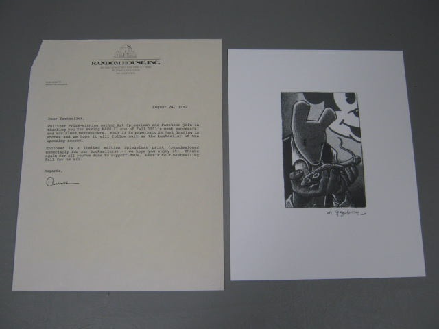 RARE Art Spiegelman Signed Ltd Ed Maus II Lithograph Print +Presentation Letter