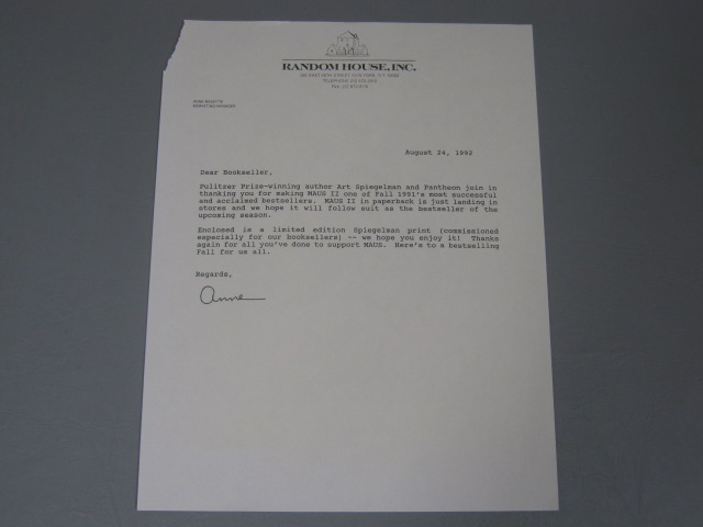 RARE Art Spiegelman Signed Ltd Ed Maus II Lithograph Print +Presentation Letter 4