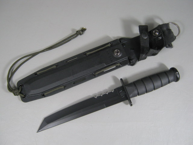 Ka-Bar 1245 Black Tanto Hunting Survival Combat Knife Original Sheath EXC COND!
