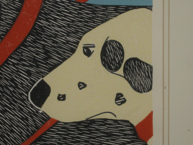 RARE Stephen Huneck 1996 Original Signed Woodcut Triptych Dog Walker #1 of 250 7