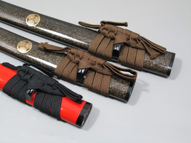 3 Samurai Katana Wakizashi Sword Lot Wood Wooden Display Stand Bags Extra Parts 8