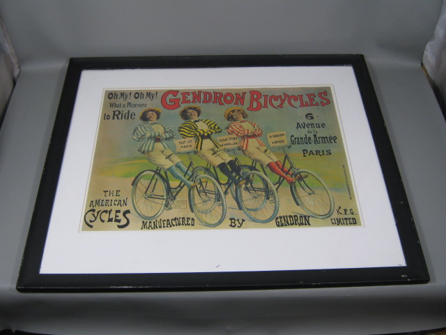 Vtg Gendron Bicycles American Cycles Bike 1890s Reproduction Framed Poster NR!