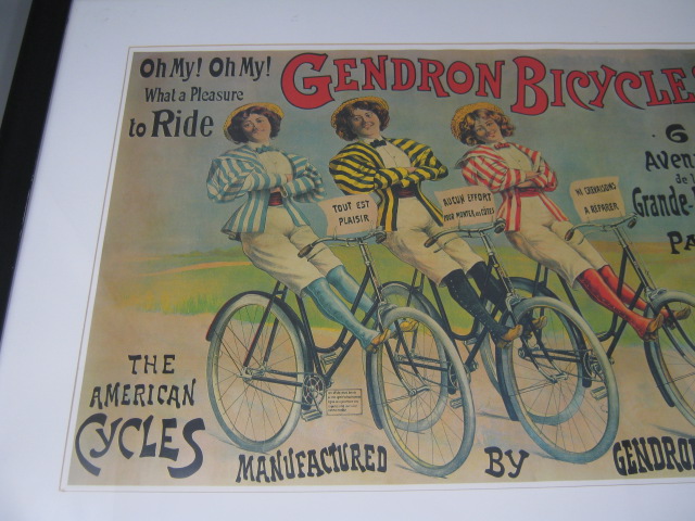 Vtg Gendron Bicycles American Cycles Bike 1890s Reproduction Framed Poster NR! 1