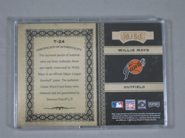 2005 Playoff Prime Cuts Timeline Willie Mays Signed 1979 1903 #30/50 Bat Jersey 6