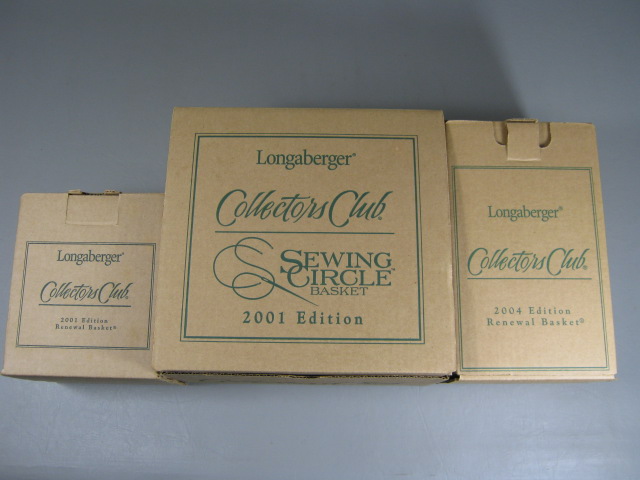 3 Longaberger Basket 2001 2004 Edition Renewal & Sewing Circle Collectors MIB NR 11