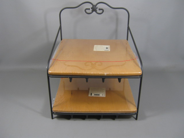 Longaberger Wrought Iron 2 Tier Paper Tray Stand W/Wooden Shelves Sealed Unused