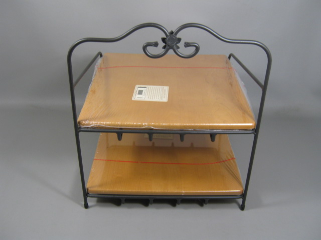 Longaberger Wrought Iron 2 Tier Paper Tray Stand W/Wooden Shelves Sealed Unused 3
