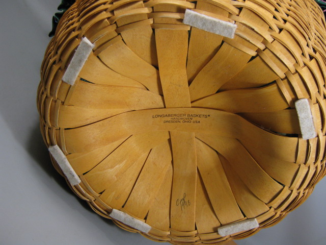Longaberger Corn Basket W/Lid Emerald Vine Liner Protector 1998 Leather Straps 3