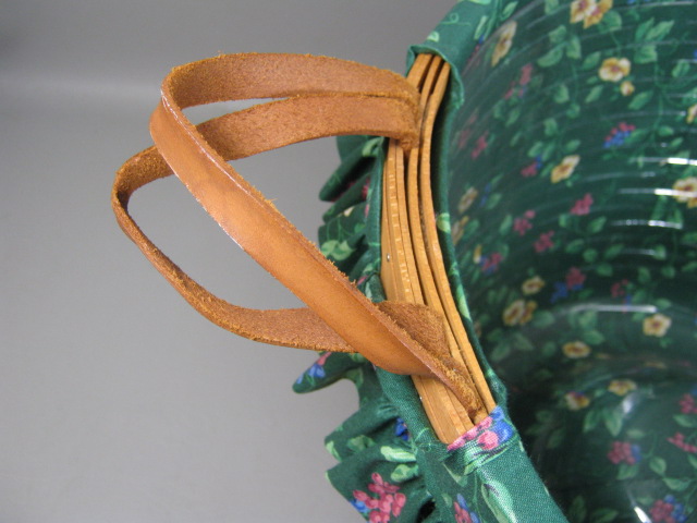 Longaberger Corn Basket W/Lid Emerald Vine Liner Protector 1998 Leather Straps 4