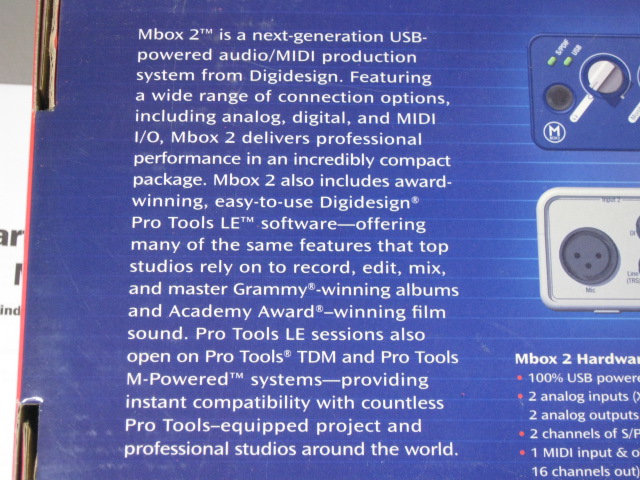 Digidesign Mbox2 Digital Recording Interface Pro Tools Manuals Software Orig Box 22