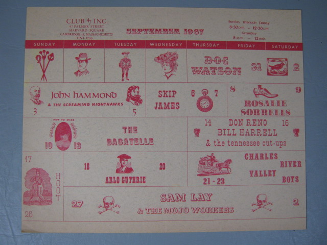 4 RARE Vtg Club 47 1960s Folk Rock Blues Concert Calendar Posters Harvard Square 1