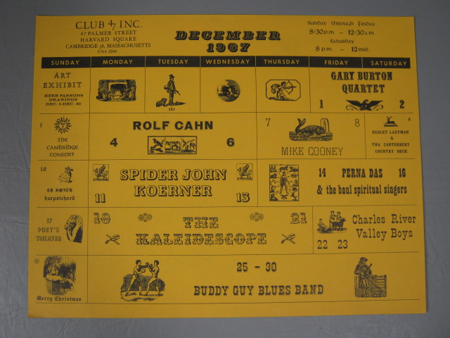 4 RARE Vtg Club 47 1960s Folk Rock Blues Concert Calendar Posters Harvard Square 2