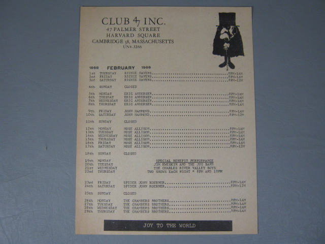 4 RARE Vtg Club 47 1960s Folk Rock Blues Concert Calendar Posters Harvard Square 4