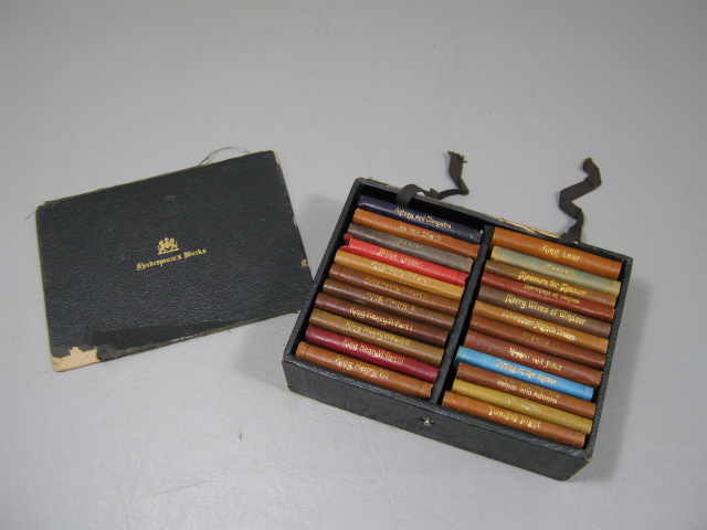 23 Vtg Knickerbocker Leather William Shakespeare Works Miniature Books Box Case