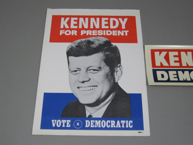 Vtg Original 1960 JFK John F Kennedy Presidential Campaign Poster +Bumpersticker 1