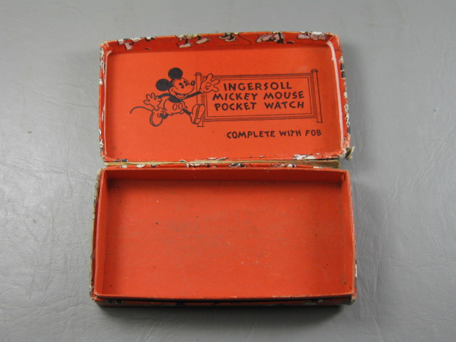 Vtg 1930s Ingersoll Walt Disney Mickey Mouse Pocket Watch W/ Fob + Box AS-IS NR! 5