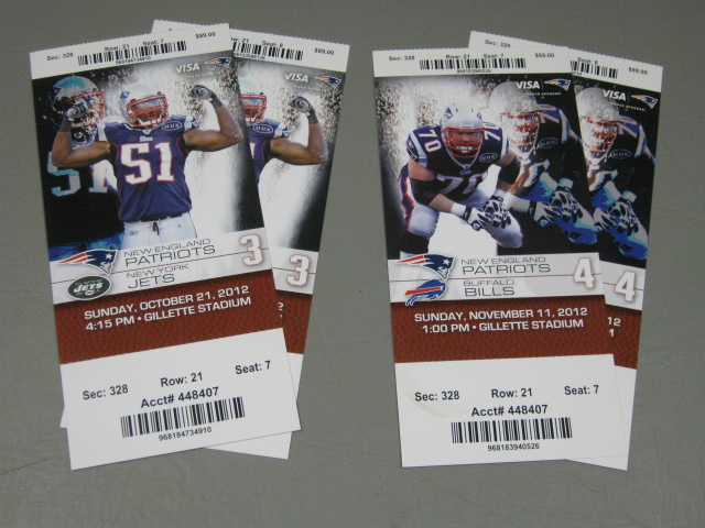 New England Patriots 2012 Season Tickets Full Set + AFC Champ Game + 2011 2013 + 3