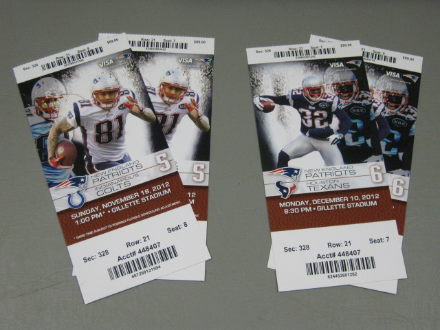 New England Patriots 2012 Season Tickets Full Set + AFC Champ Game + 2011 2013 + 4