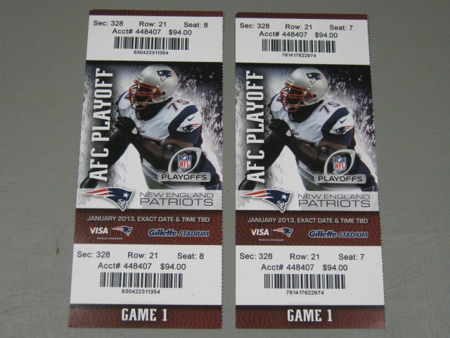 New England Patriots 2012 Season Tickets Full Set + AFC Champ Game + 2011 2013 + 6