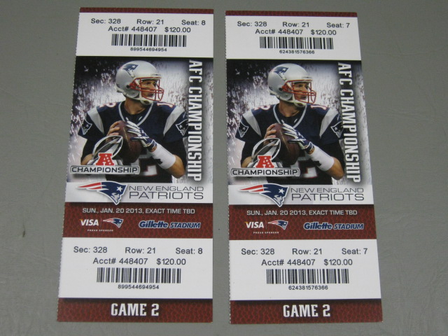 New England Patriots 2012 Season Tickets Full Set + AFC Champ Game + 2011 2013 + 7