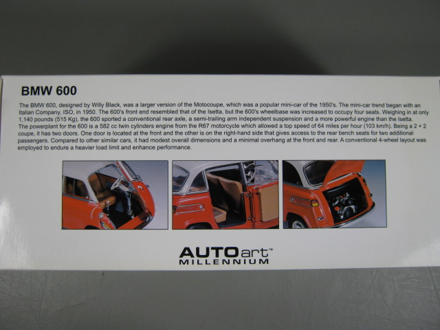 RARE Autoart BMW 600 Red White MIB 1/18 Scale MHA 143 Mint Original Box No Res! 7