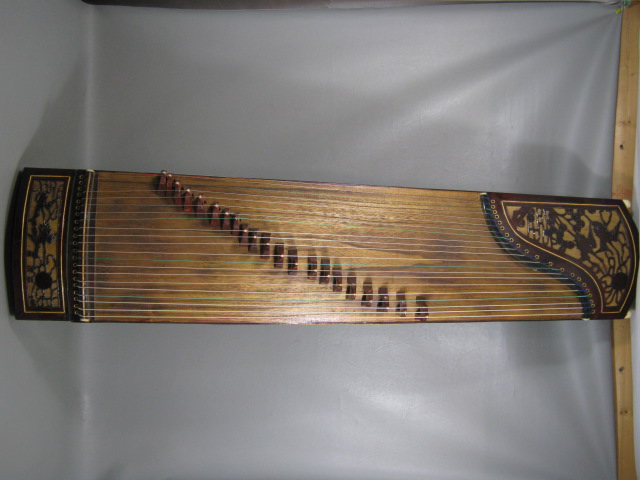 Vtg Antique Guzheng Zither Harp Koto 21 String Wooden Wood Chinese Instrument NR