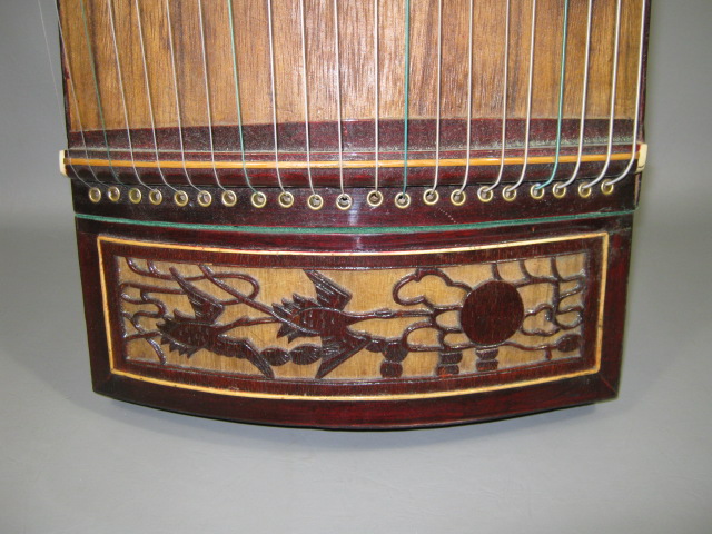 Vtg Antique Guzheng Zither Harp Koto 21 String Wooden Wood Chinese Instrument NR 1
